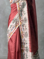 Brick shade Tusser Silk saree- PBR33T6