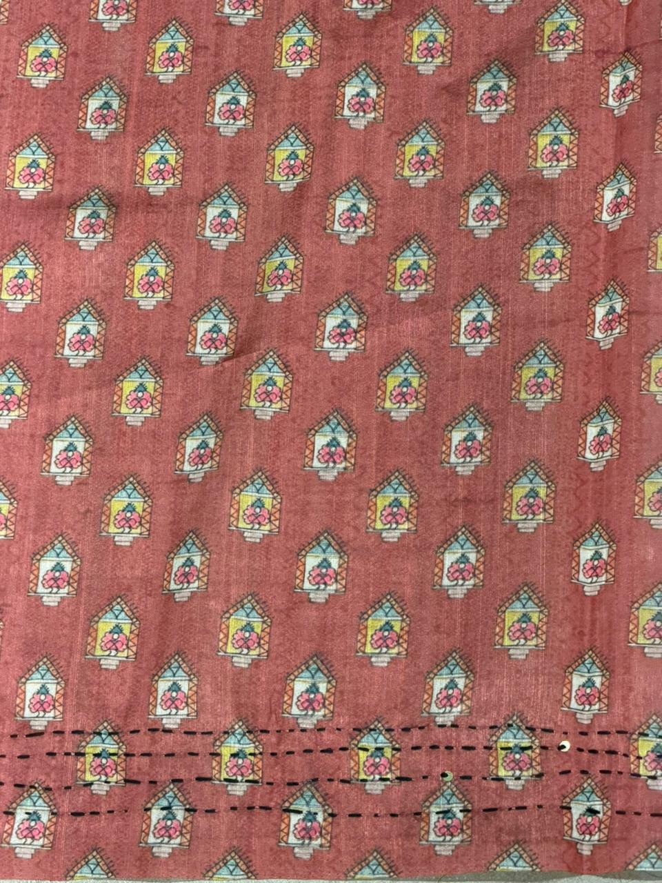 Brick shade Tusser Silk saree- PBR33T6