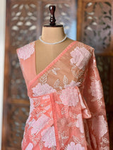 Peach Pure organza Silk saree- PBR37A