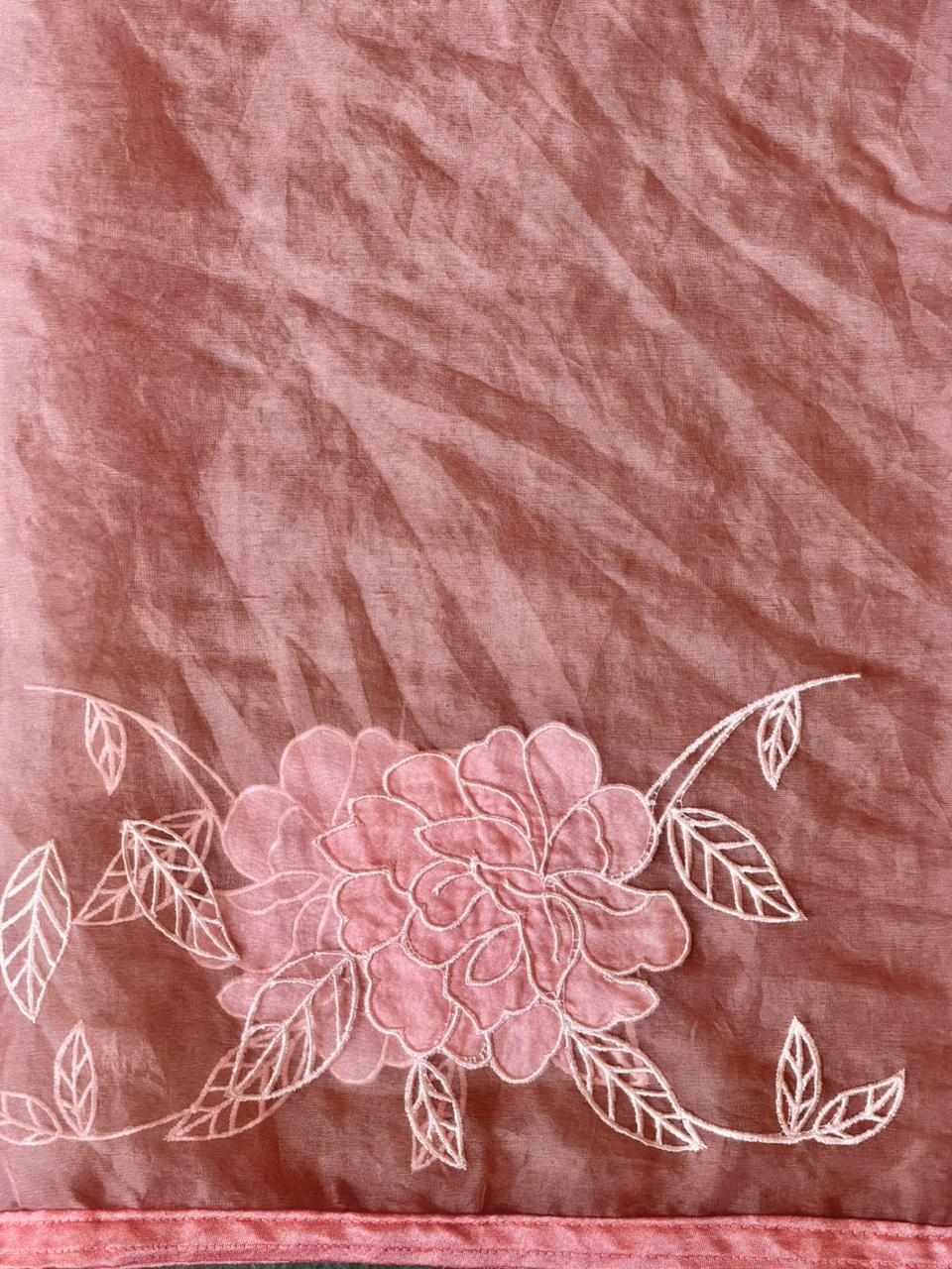 Peach Pure organza Silk saree- PBR37A