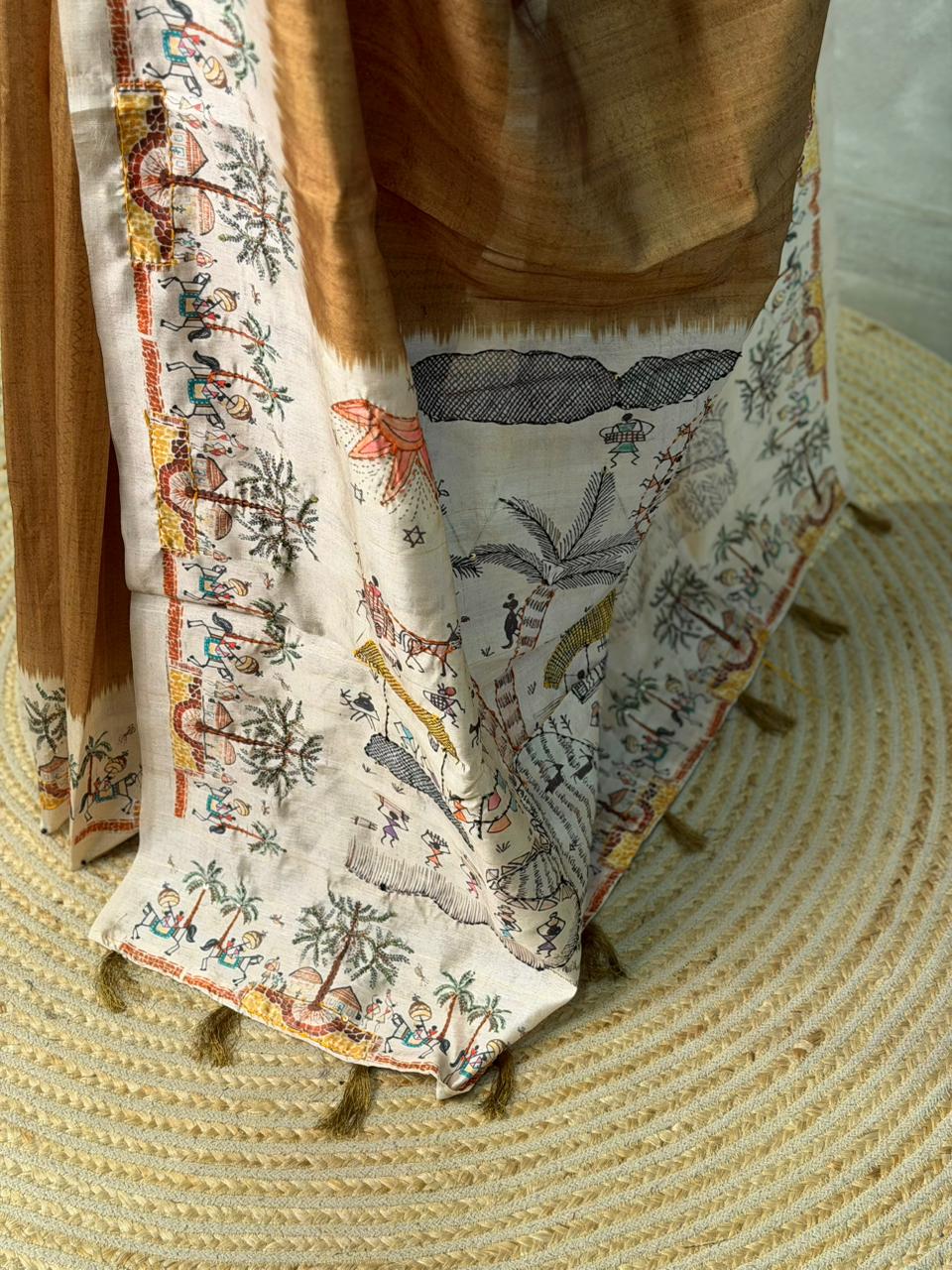 Mustard yellow Tusser Silk saree- PBR33T7