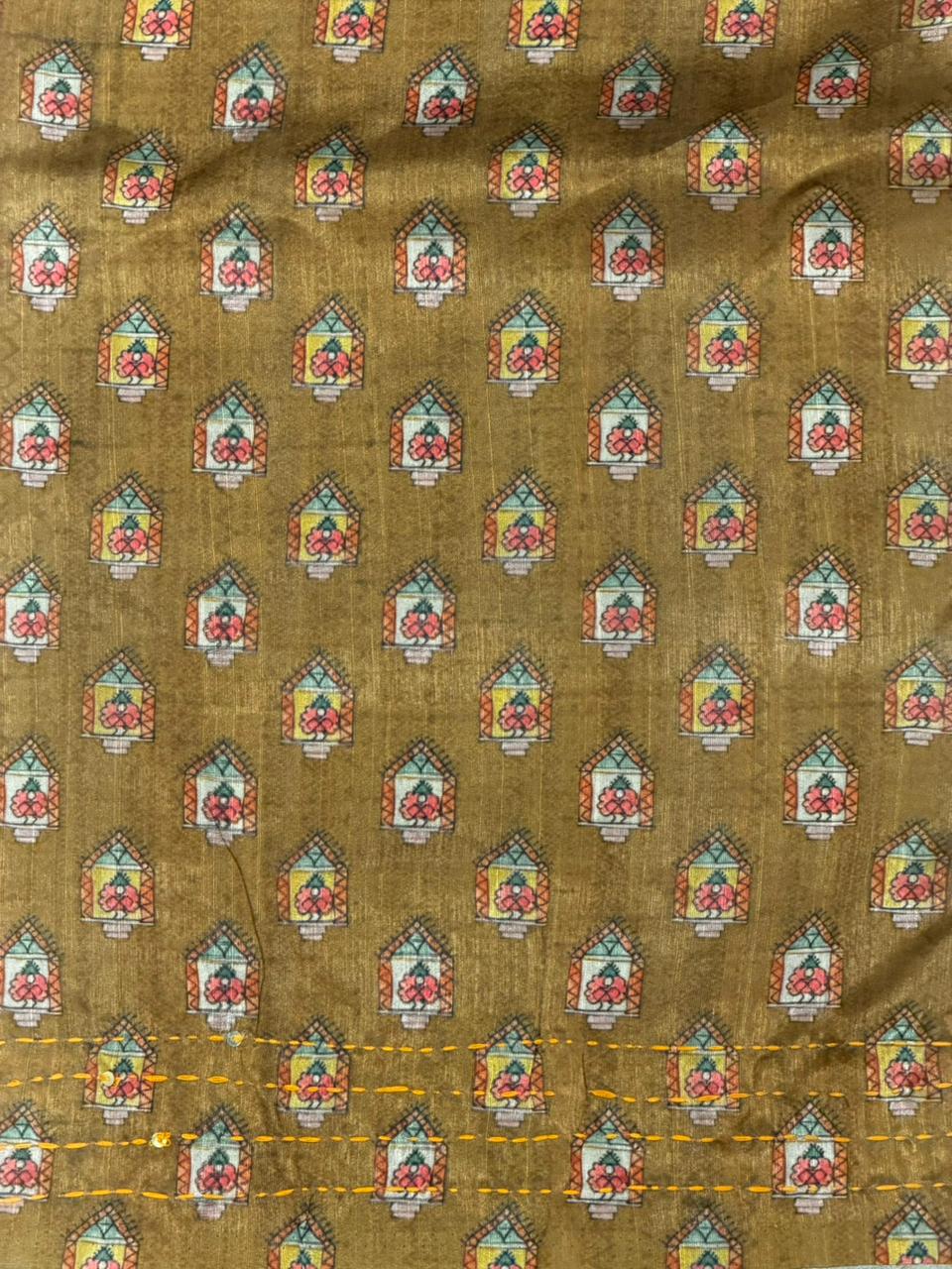 Mustard yellow Tusser Silk saree- PBR33T7