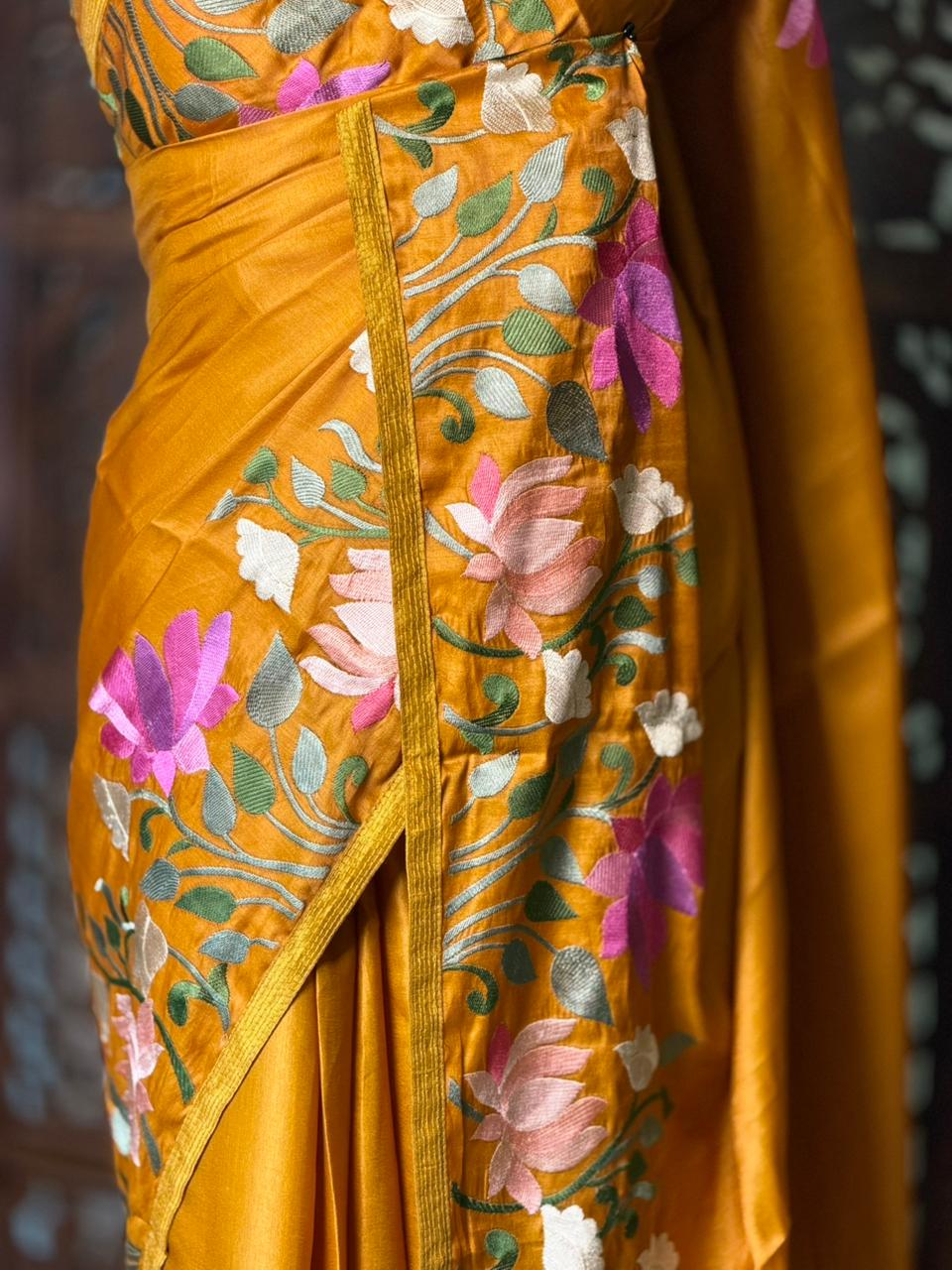 Mustard yellow semi tusser Silk saree- PBR38