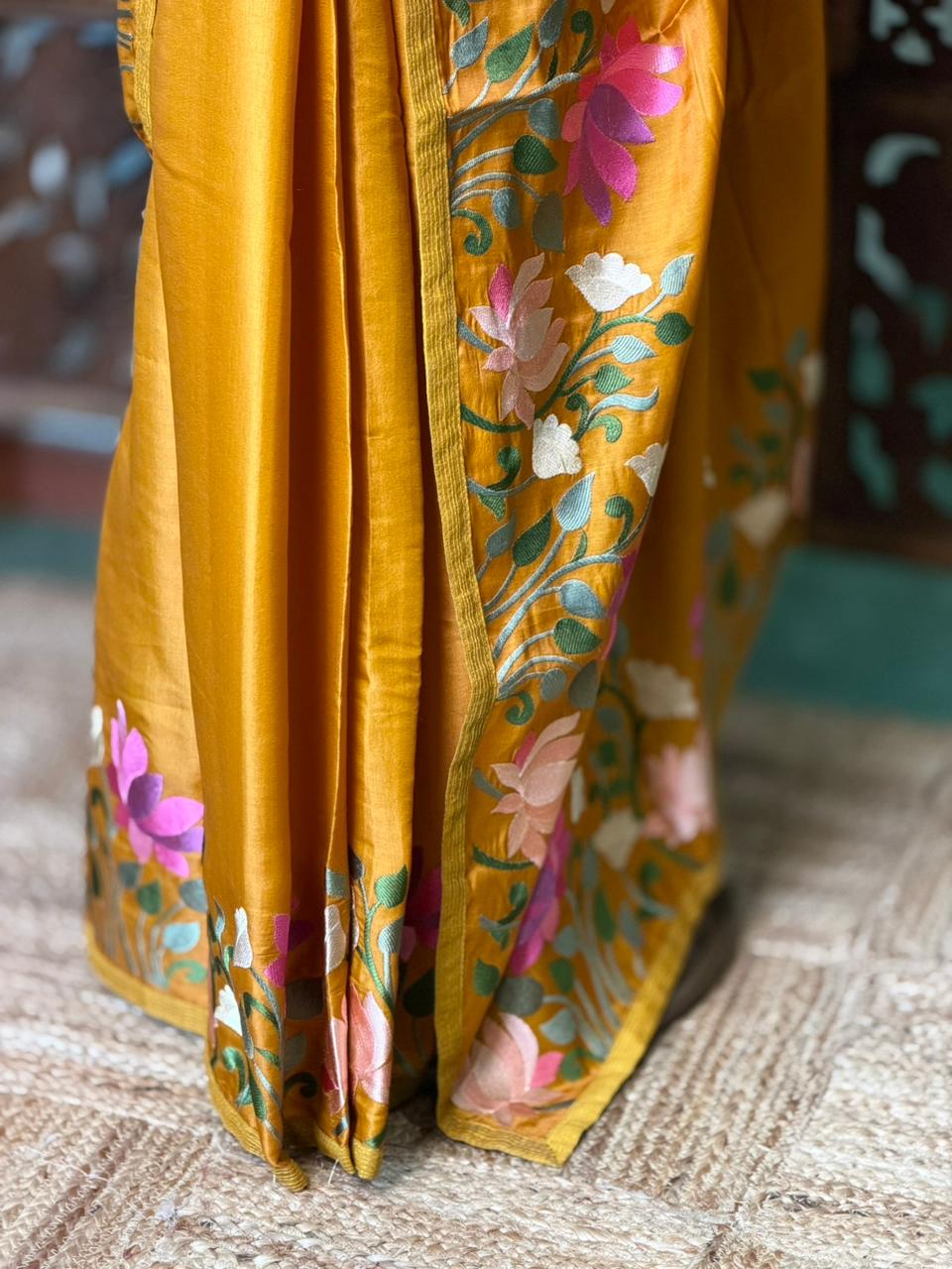 Mustard yellow semi tusser Silk saree- PBR38