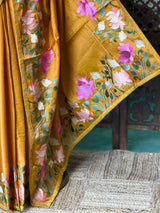 Mustard yellow semi tusser Silk saree- PBR38