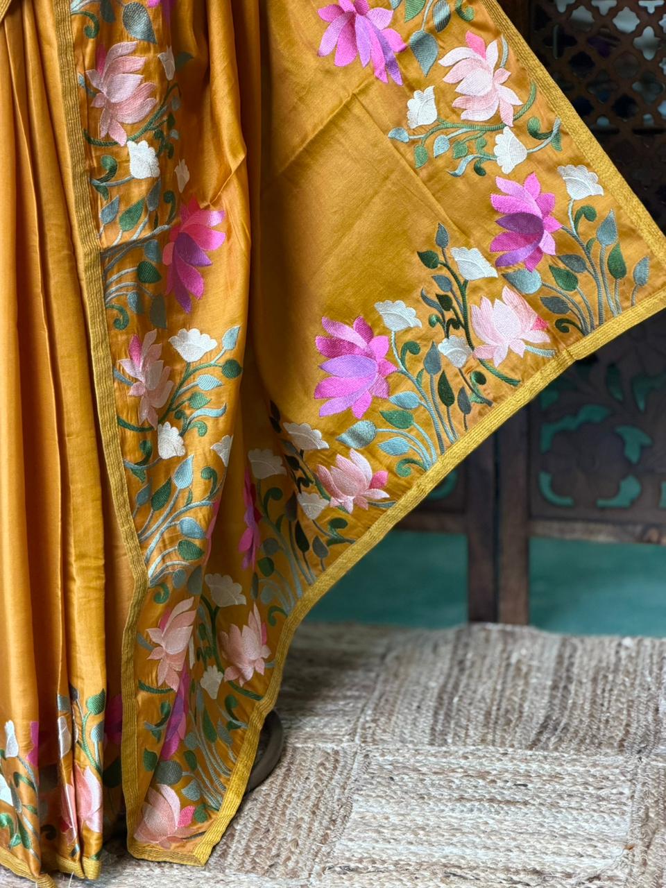 Mustard yellow semi tusser Silk saree- PBR38