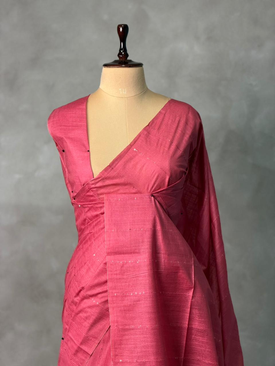 Dark Pink Soft semi Tusser Silk saree- PBR33T18B