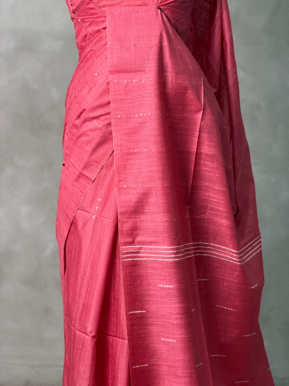 Dark Pink Soft semi Tusser Silk saree- PBR33T18B