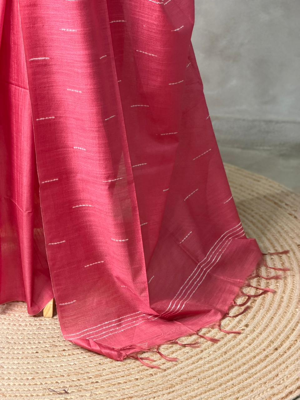 Dark Pink Soft semi Tusser Silk saree- PBR33T18B