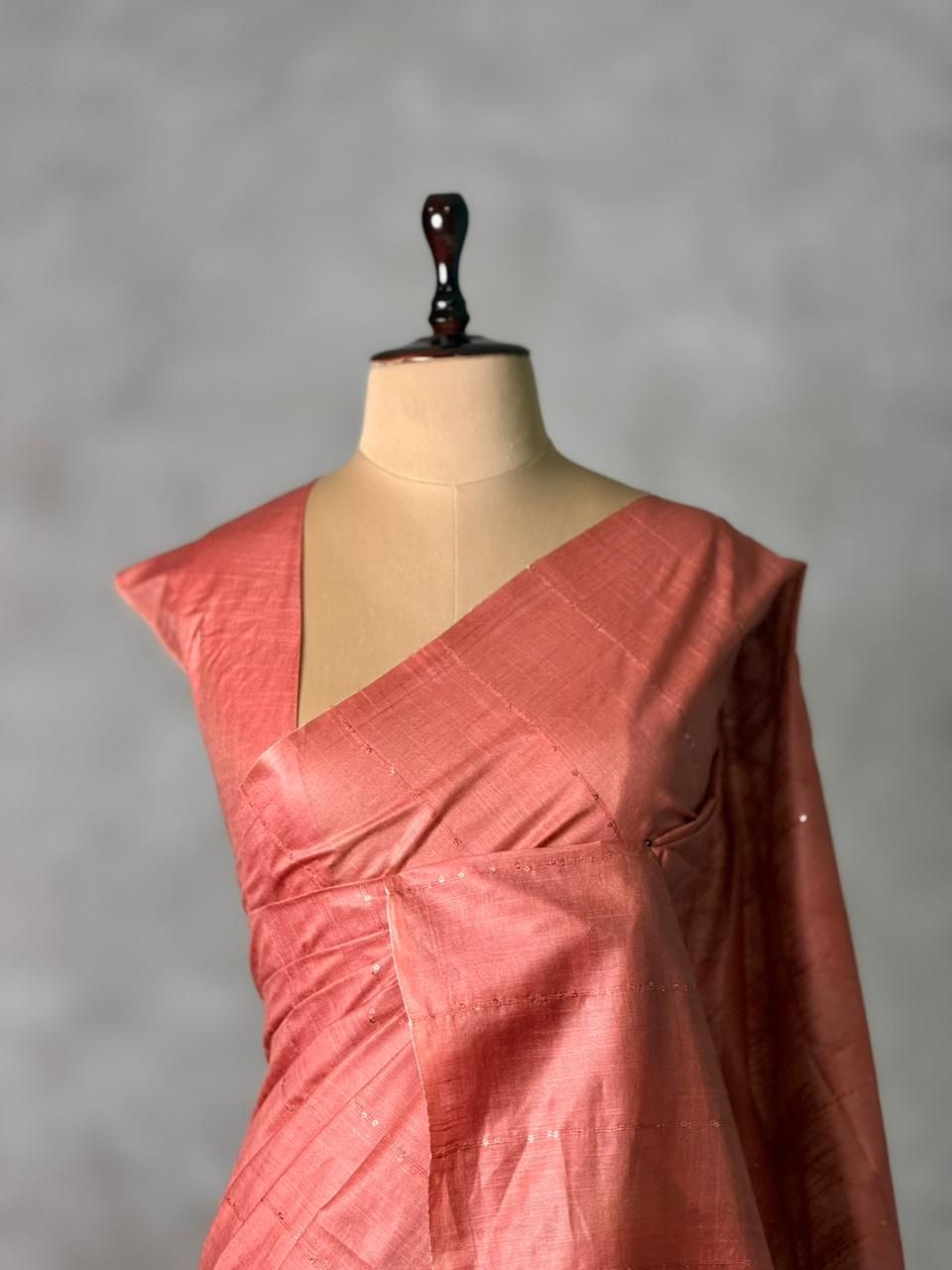 Dark Peach Soft semi Tusser Silk saree- PBR33T18D