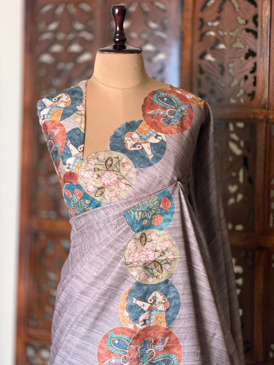 Grey semi Tusser Silk saree- PBR39