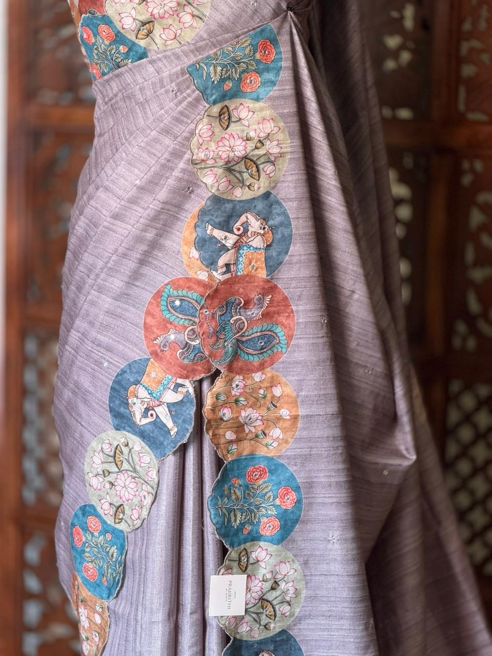 Grey semi Tusser Silk saree- PBR39
