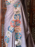 Grey semi Tusser Silk saree- PBR39