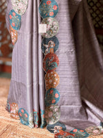 Grey semi Tusser Silk saree- PBR39
