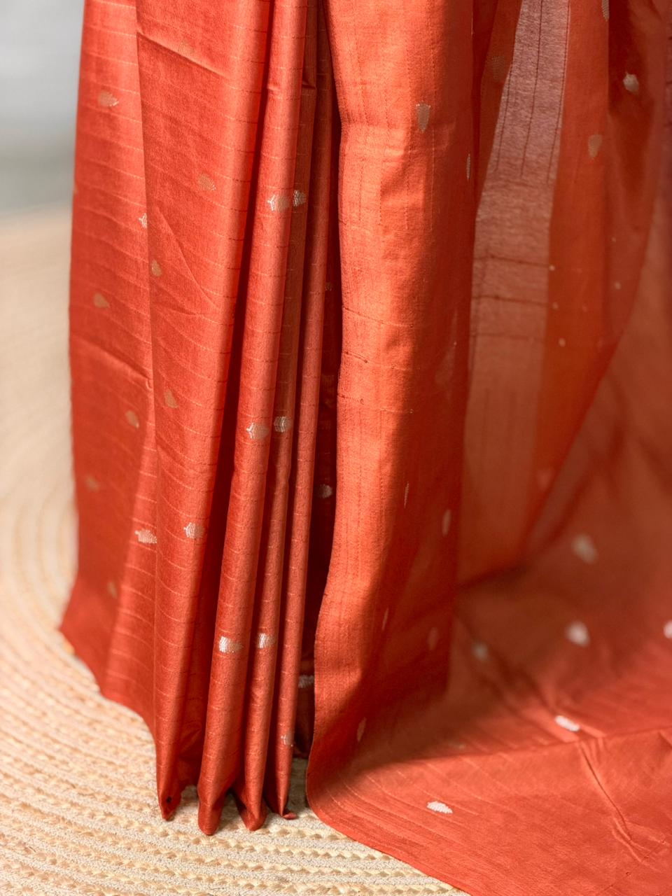 Rust orange Soft semi Tusser Silk saree- PBR33T18G