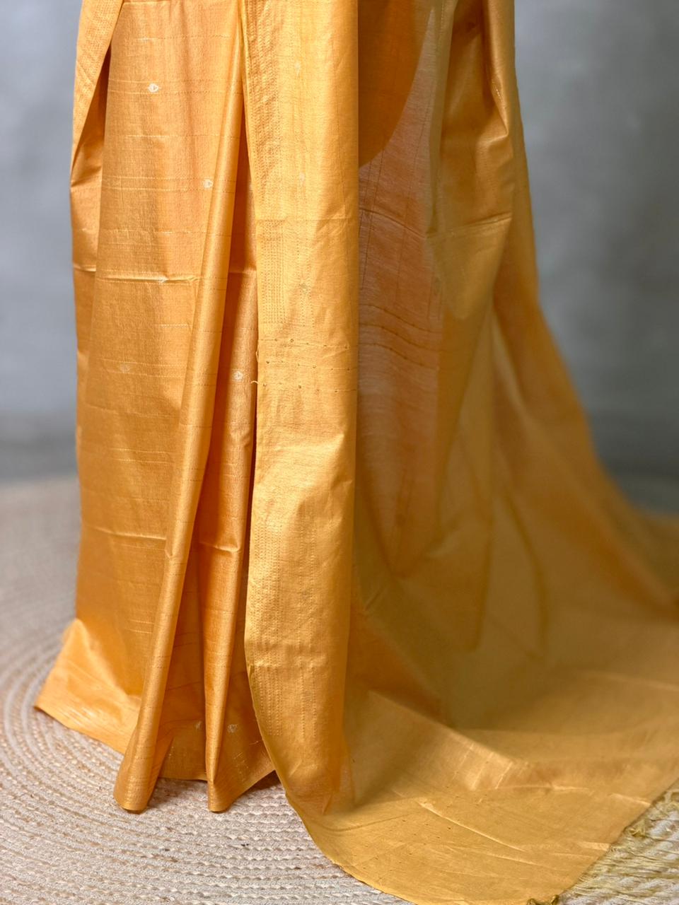 Golden Yellow Soft semi Tusser Silk saree- PBR33T18H