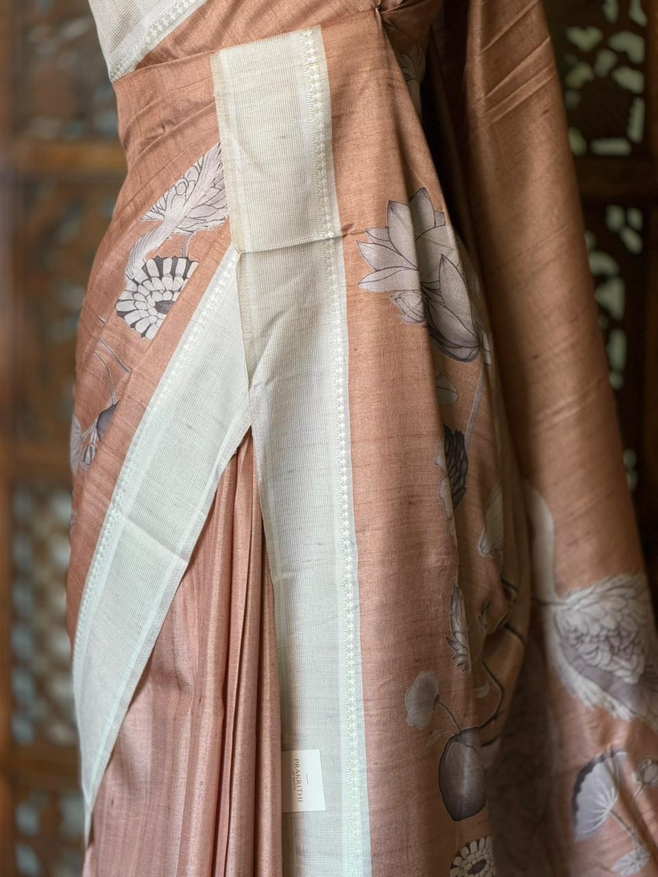 Chicku shade soft Tusser Silk saree- PBR33T12AA