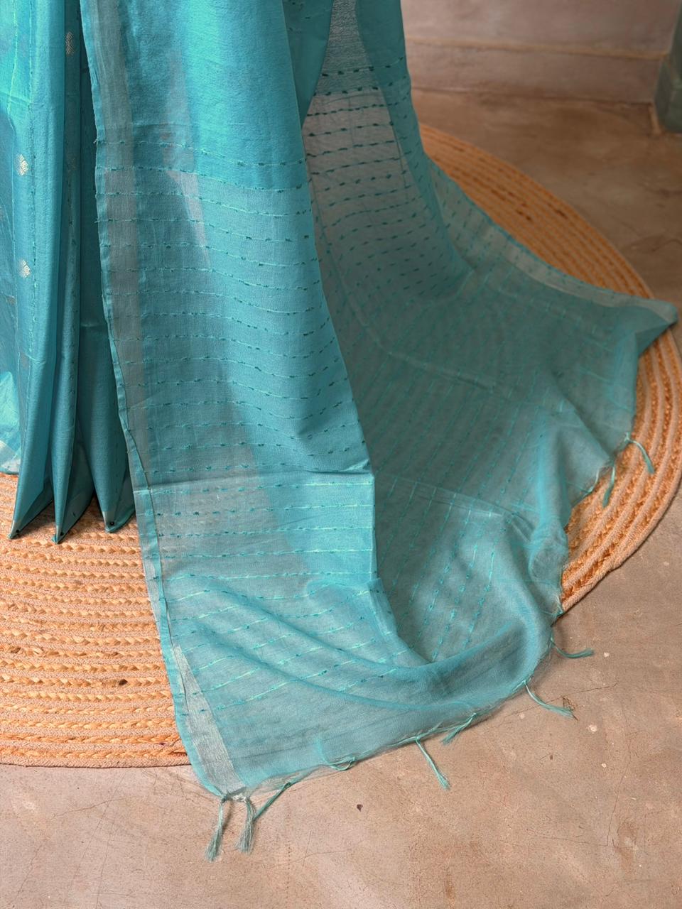 Blue shade Soft semi Tusser Silk saree- PBR33T18L