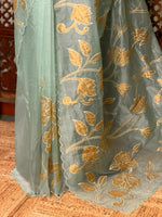 Pastal Green and goldorganza silk saree- PBR43F
