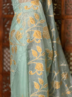 Pastal Green and goldorganza silk saree- PBR43F