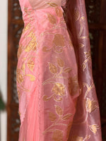 Peach and goldorganza silk saree- PBR43E