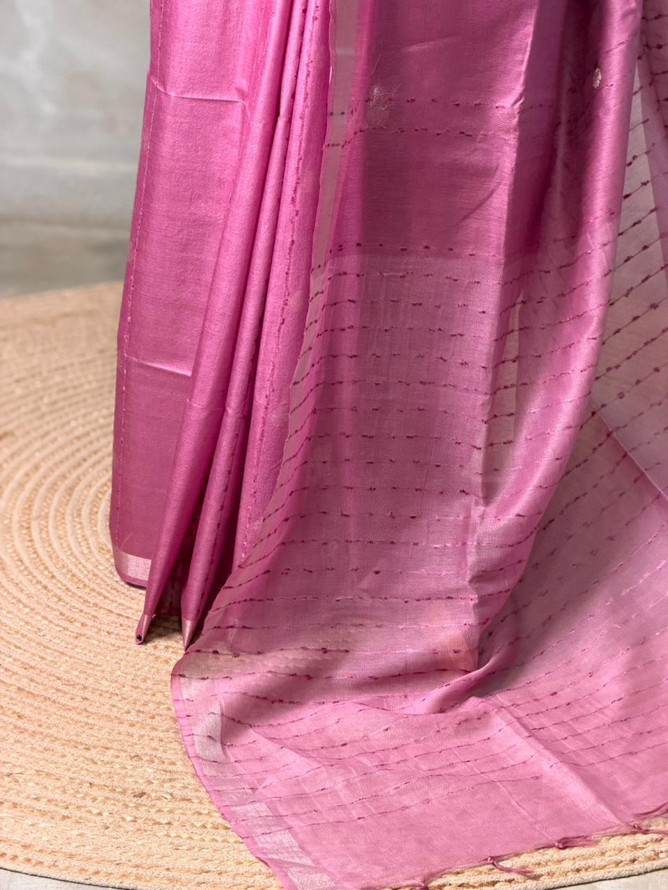 Lilac pink Soft semi Tusser Silk saree- PBR33T18M
