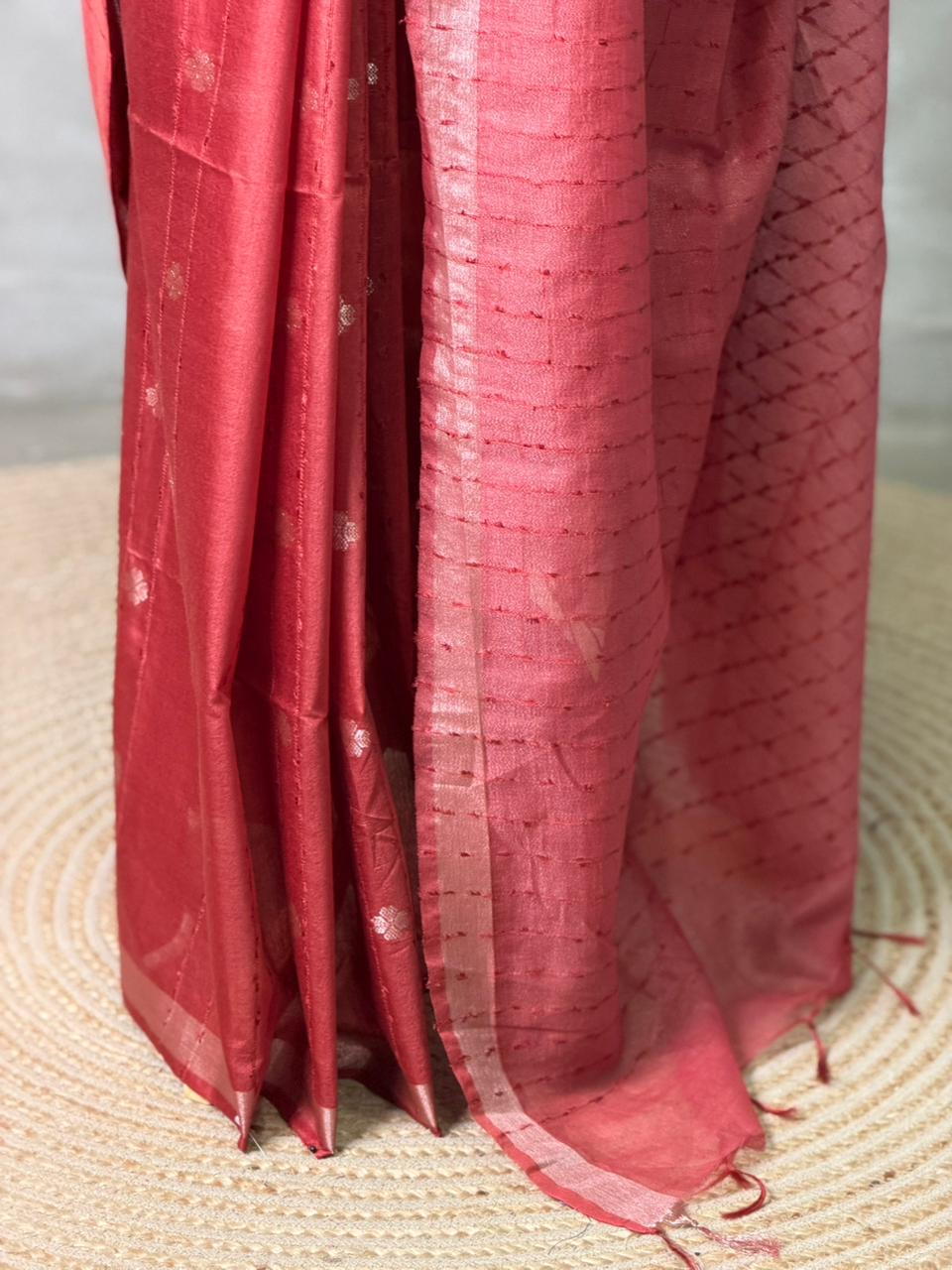 Maroon Soft semi Tusser Silk saree- PBR33T18N