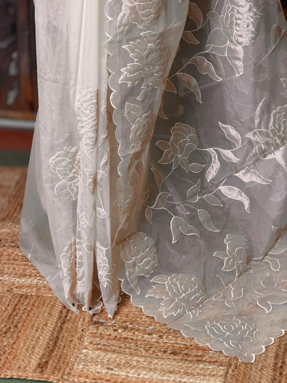 sandal and rosegoldorganza silk saree- PBR43D