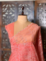 Peach Turkish organza silk saree- PBR43B