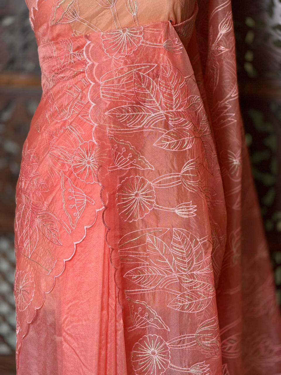 Peachorganza silk saree- PBR43B