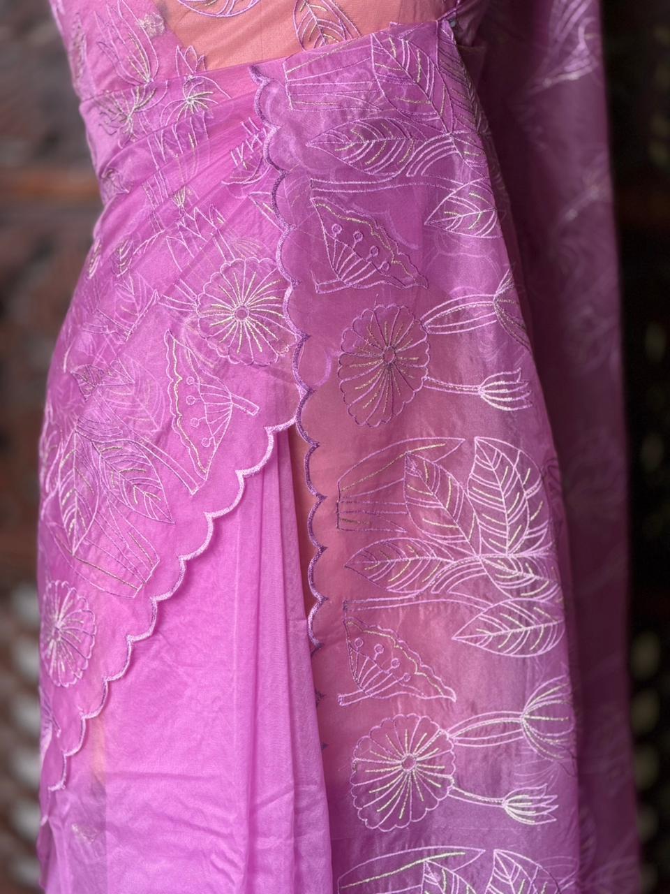 Lilac pink organza silk saree- PBR43A