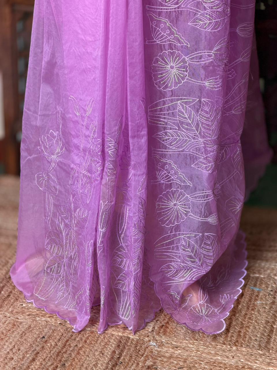 Lilac pink organza silk saree- PBR43A