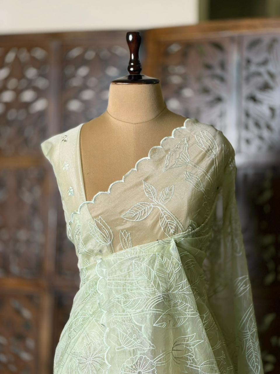 Pastal green organza silk saree- PBR43