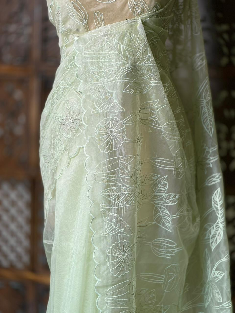 Pastal green organza silk saree- PBR43
