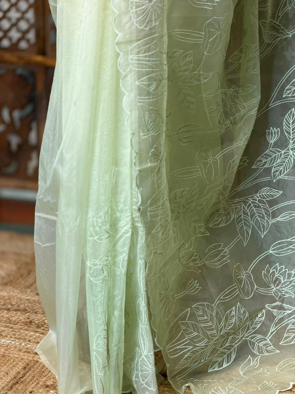 Pastal green organza silk saree- PBR43