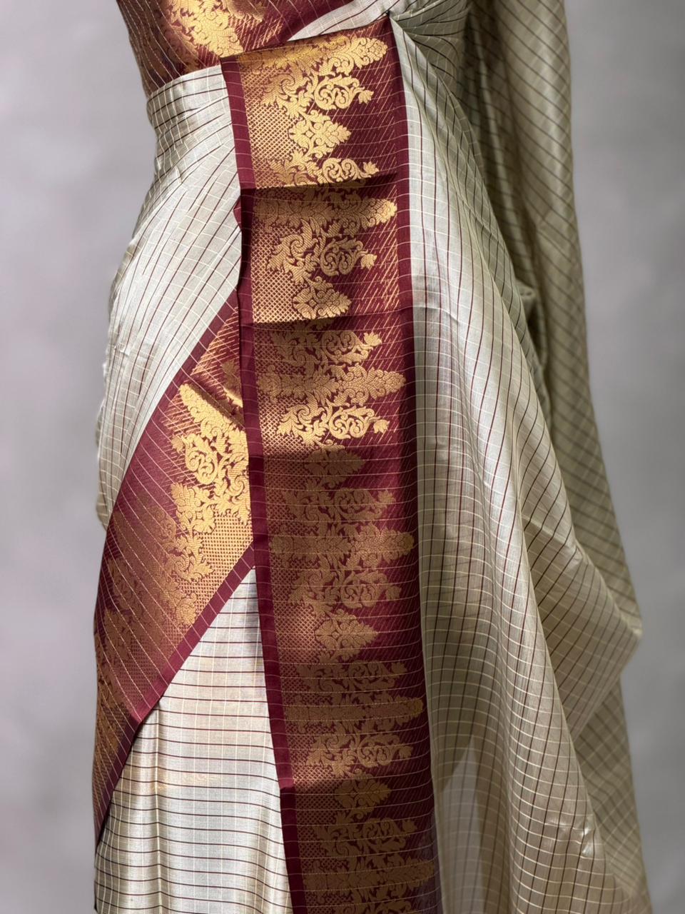 Beige and maroon banarasi silksaree -LZ9