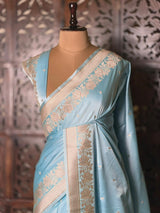 Pastal Blue pure zatin Banarasi silk saree - RAZ2C