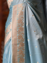 Pastal Blue pure zatin Banarasi silk saree - RAZ2C