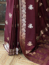 Deep maroon pure zatin Banarasi silk saree - RAZ1C