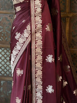 Deep maroon pure zatin Banarasi silk saree - RAZ1C