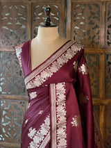 Deep maroon pure zatin Banarasi silk saree - RAZ1C