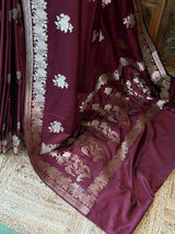 Deep maroon pure zatin Banarasi silk saree - RAZ1C