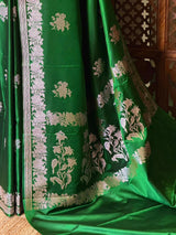 Dark Green pure zatin Banarasi silk saree - RAZ1F