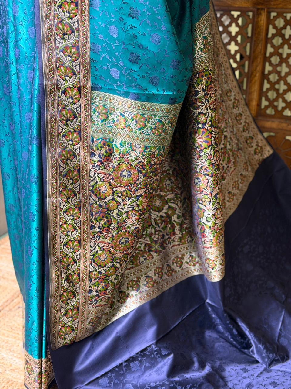 Peacock Blue pure Tanchui banarasi saree: PBR56