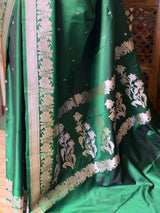 Dark green pure zatin Banarasi silk saree - RAZ2K