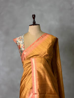 Mustard Yellow semi tusser saree- PBR28D4
