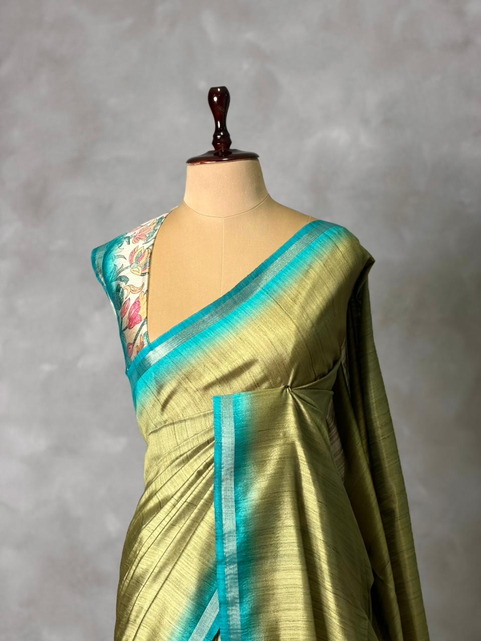 sage Green semi tusser saree- PBR28D2