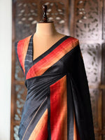 Black tusser silk saree- PBR44