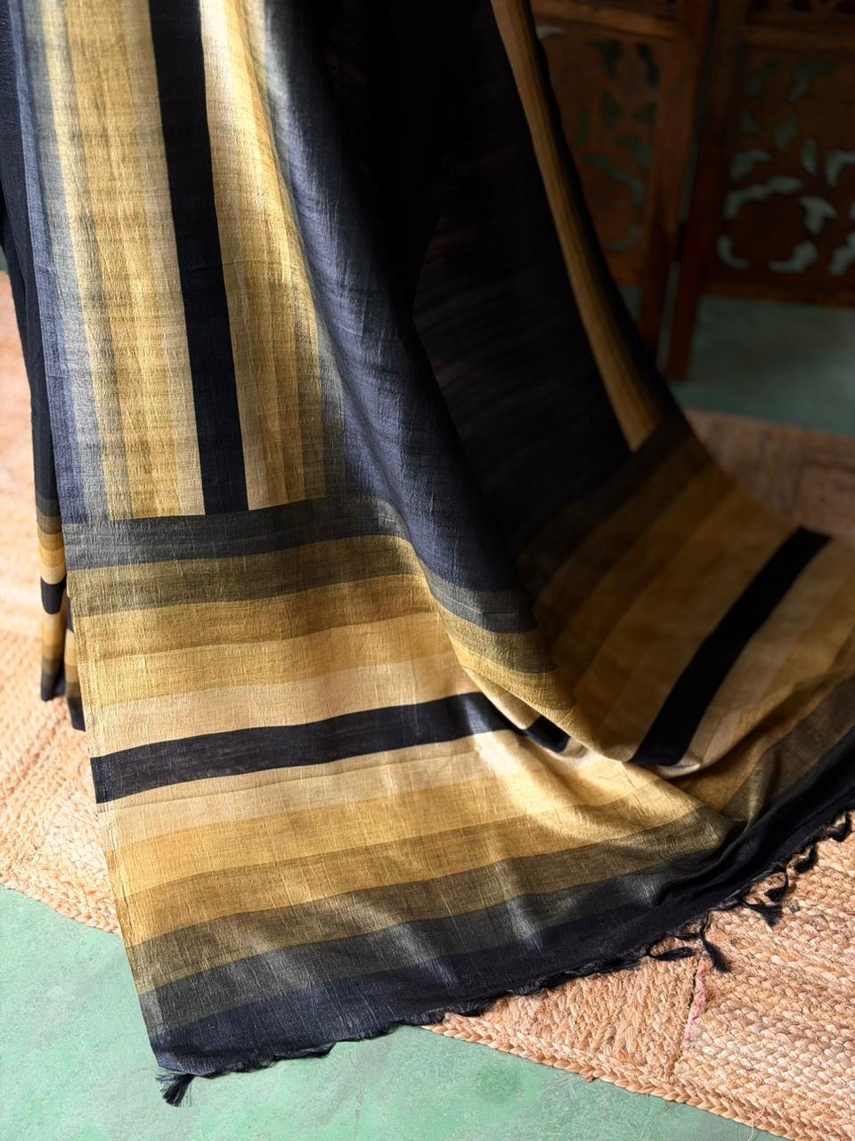 Black tusser silk saree- PBR44A