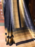 Black tusser silk saree- PBR44A